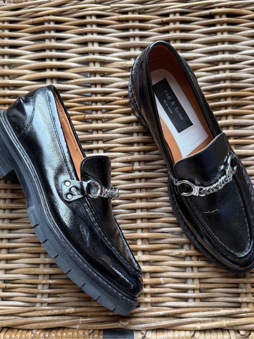 Rag & Bone Curtis Women's Black Patent Leather Loafers Size 40 10 US Msrp $285